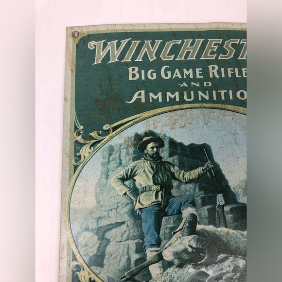 Winchester Big Game Rifles Ammo Hunter with Ram USA Collectible Tin Metal Sign - Picture 4 of 11